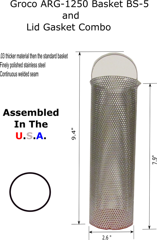 Sea strainer basket fits Groco ARG-1250 sea strainer BS5